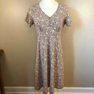 Eddie Bauer Brown & White Cotton Blend Floral Midi Dress Size M Petite